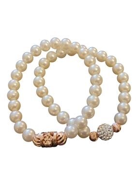 🥳5/$75!🥳 Pearl Stretch Bracelet Set with Rose Gold Accents